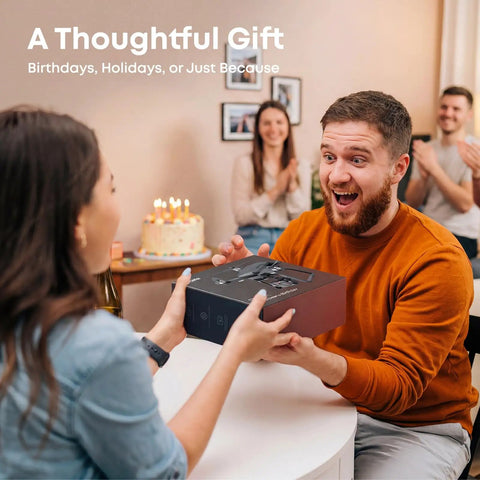 Man receiving a Pro Grade 4K Drone With 3 Axis Gimbal For Adults as a gift during a party celebration.