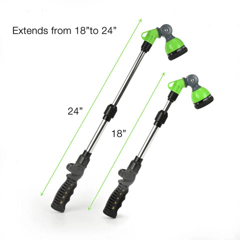 Telescoping Watering Wand with 18 to 24 Inch Reach, zinc alloy handle, rustproof stainless steel tube, thumb-control valve, soft grip