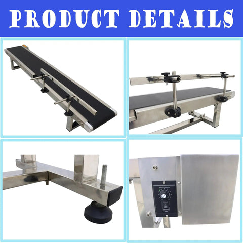 Flat Belt Conveyor With PVC Belt For Benchtop Use Transport Conveyor With Single Guardrail Stainless Steel Frames