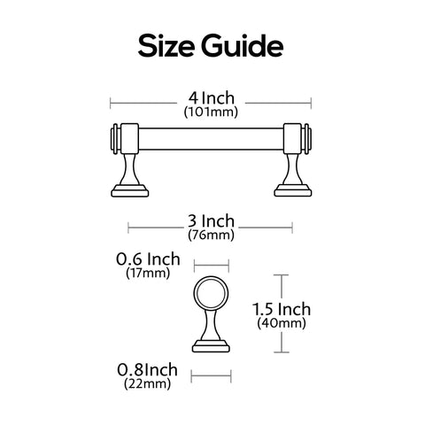Size guide for 10 Pack Dope Matte Black Cabinet Pulls 3 Inch Hole Centers Straight Bar Handles For Cabinets Drawers And Closets Premium Solid Metal Construction Easy Install Kitchen Bath Hardware AL3082MB.