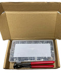 Hose clamp kit with 200 304 stainless steel clamps and red-handled crimping pliers in plastic case