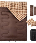 Two Person Queen Size XXL Flannel Sleeping Bag With Cotton Liner And Two Pillows, split to singles, waterproof camping bag