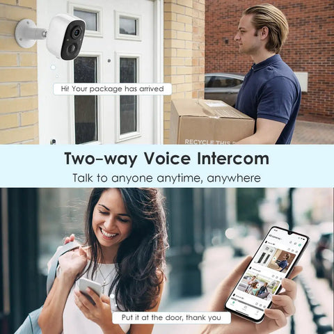 Wireless Outdoor Security Camera Kit Four Pack 2K Battery Powered Cameras for Easy Home Security with two-way talk feature