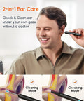 Man using Ear Wax Removal Tool With Camera Ear Scope 1080P 6 LED Lights Replacement Tips Wide Angle Ear Canal Cleaner