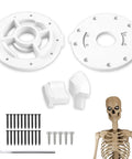 12 Foot Giant Skeleton Replacement Parts Kit with male and female plates, 20 black screws, 5 white screws, and hex wrench visible.