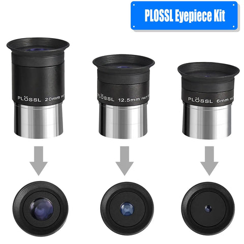 Epic 1.25 Inch Astronomy Accessory Kit showing Plössl Eyepieces 6mm 12.5mm 20mm for Stargazing Gear