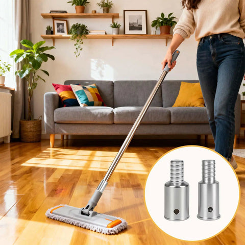 Aluminum Threaded Mop Handle End Repair Kit And Extension Pole Adapter Set Dual Pack for broom sticks in use on polished floor