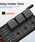 6 Way 12V Relay Box, Pre-Wired Waterproof Relay Panel With 12 AWG Leads, ATC/ATO Fuse Block, showing relay holder slots