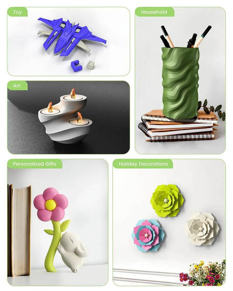 Creative 3D prints of toys, household items, art, gifts, and decorations made with Matte PLA Filament 1.75mm Black 1kg.