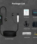 Tesla Level 2 Home EV Charger 40A 240V With NACS Connector, control box holder, user manual, storage bag, and accessories.
