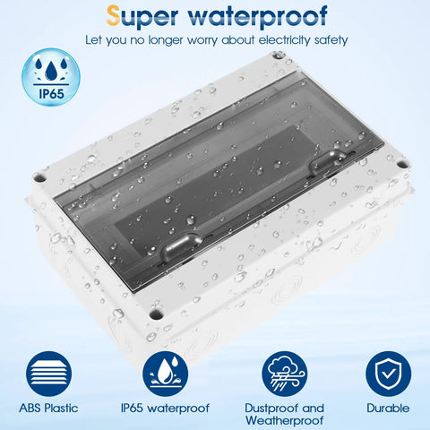 Beefy Waterproof Distribution Protection Box For Indoor Outdoor Wall Circuit Breakers, Rugged ABS Plastic Enclosure With Clear Cover, IP65 Weatherproof Electrical Box For 15 Way HT 15WAY Systems, white