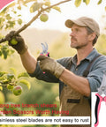 Man using the All In One Three Piece Gardening Pruning Set With Bypass Pruners Straight Snips And Floral Shears For Trimming Branches on tree