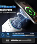 Three In One Magnetic Wireless Charging Station For Apple And Samsung Dope Qi2 Certified 15W Fast MagSafe Charger charging an iPhone