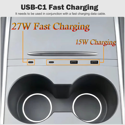 High Speed Car USB Hub Charger for Center Console With Retractable Cables and Docking Station, quick charge ports view