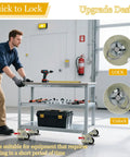 Hella Sturdy Heavy Duty Leveling Casters With Snap Lock Brakes And Smooth Glide Wheels Adjustable Height Shock Resistant Mounts For Furniture Trailer And Workshop Gear Set Of 4 on a rolling workbench.