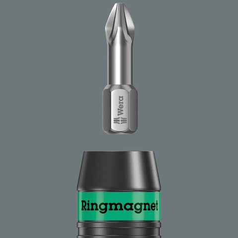 Quarter Inch Ring Magnet Bit Holder For Screwdrivers 887 4 RR SB Magnetic Bit Retainer with screwdriver bit above.