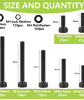 Image showing size and quantity of 480 Piece M4 Hex Socket Head Screw Kit In 12.9 Grade Black Oxide For Durability And Corrosion Resistance