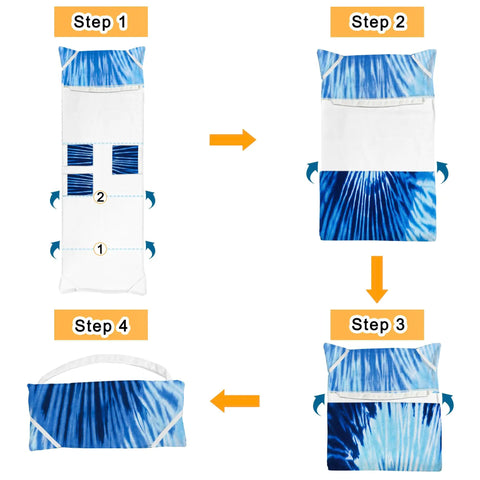 Instructions for folding Pair Of Tie Dye Lounge Chair Covers With Pockets 85x30 In Oversized Beach Poolside Chaise Covers.