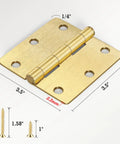 Tough As Nails Satin Brass Door Hinges Three Point Five Inches with rounded edges and screws, designed for smooth operation.