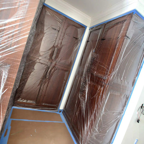 Cling Cover Plastic Sheeting 9 Ft By 400 Ft Dispenser Box That Grips Surfaces Without Tape, covering cabinets during remodeling.