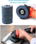 5 Inch Aluminum Oxide Flap Discs 40 Grit High Density Industrial Abrasive Sanding Discs for metal and wood polishing, disc and usage view