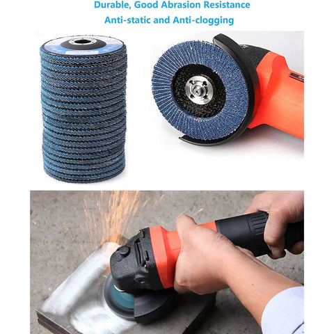 5 Inch Aluminum Oxide Flap Discs 40 Grit High Density Industrial Abrasive Sanding Discs for metal and wood polishing, disc and usage view