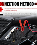 Heavy Duty Car Battery Clamp Set 2 Pack, 12-24V 1000A Peak Jump Starter Alligator Clips connected to car battery.