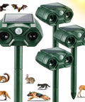 Solar Ultrasonic Outdoor Animal Repeller For Gardens And Yards Keeps Cats Deer Squirrels And Rabbits Away With Waterproof Motion Sensor USB Powered 4 Pack, green 4-pack