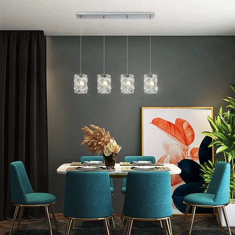 Lit Crystal Pendant Light 4 Light Modern Cluster Ceiling Fixture In Chrome With K9 Crystals And Stainless Steel in dining room