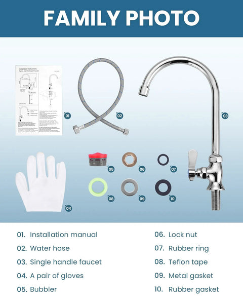 Heavy Duty Single Hole Cold Water Faucet Crafted From Solid Brass With A Shiny Chrome Finish, installation kit components.
