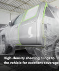 Overspray Protective Sheeting For Painting covers silver car, translucent high-density tear-resistant masking film, 20 ft by 250 ft