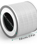Replacement Filter For Air Purifier Fillo Halo Allo Series With Expanded Surface Area And 360 Degree Inlet, showing dimensions
