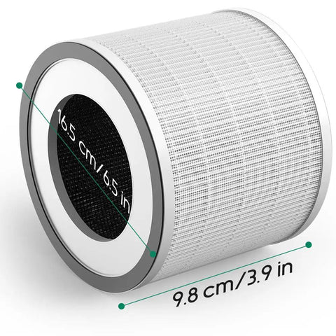Replacement Filter For Air Purifier Fillo Halo Allo Series With Expanded Surface Area And 360 Degree Inlet, showing dimensions