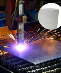 Rugged 6061 Aluminum Alloy Sheet Plate 11.8 by 11.8 inch being precision cut with laser in workshop, with inset showing close-up view