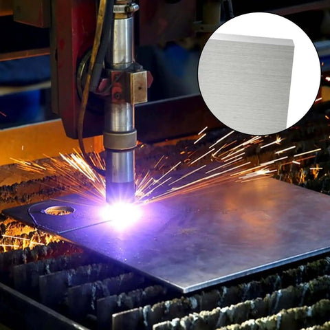 Rugged 6061 Aluminum Alloy Sheet Plate 11.8 by 11.8 inch being precision cut with laser in workshop, with inset showing close-up view