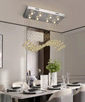 Modern K9 Crystal Chandelier Light Fixture With 8 Lights Raindrop Chandeliers In An S Shaped Flush Mount Ceiling Light Over Dining Table