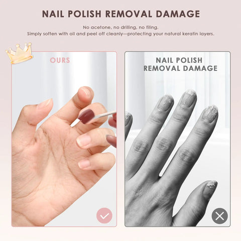 Comparison of Semi Cured Gel Nail Strips Real Gel Nail Polish UV Wraps showing easy peel-off and nail damage prevention.