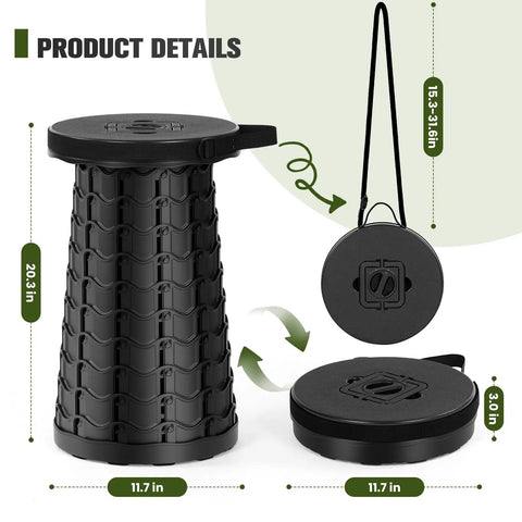 Upgraded XXL Collapsible Stool Portable Folding Chair With Safety Lock, 1000 Lb Capacity, shown in various positions and sizes