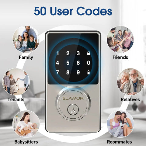Touchscreen Smart Lock With No Key Needed Entry, Digital Deadbolt, 50 User Codes, Key Fob Unlock, Auto Lock in use diagram