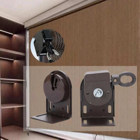 Universal Aluminum Alloy Mounting Brackets For Cordless Crank Roller Replacement, DIY Friendly Install, shown in brown finish.
