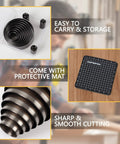 Leather Circle Cutter Tool Set With 21 Sizes From 15 To 55 Mm, shown with protective mat and compact storage