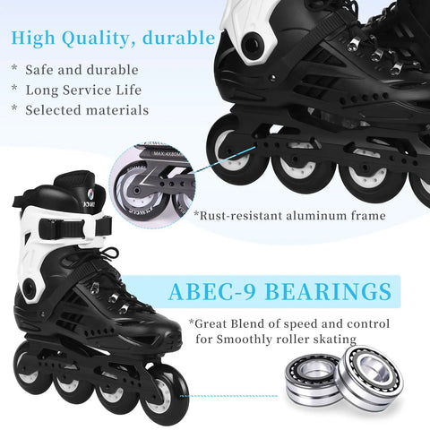 Unisex Inline Skates For Men And Women Fitness Rollerblades For Outdoor Speed Training Beginner Friendly White Size 8.5 Men 9 Women with durable frame and ABEC-9 bearings