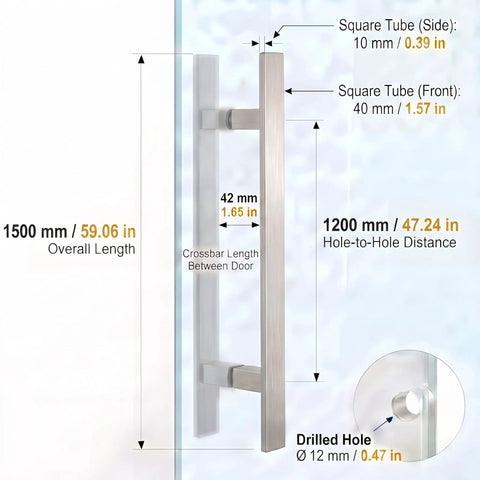 60 Inch Solid Stainless Steel Push Pull Door Handle Set With Heavy Duty Commercial Grade 304 Brushed Finish Deep Engagement Standoffs Glass And Barn Door Pulls For Interior Doors Built To Last, 1500mm length