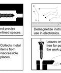 Diagram showcasing uses of the Compact Magnetizer Demagnetizer Tool in Durable Shatterproof Case in various applications