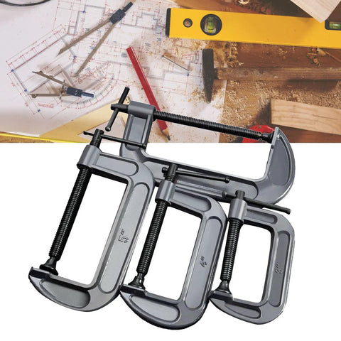 Top Grade 4 Pcs Industrial Strength C Clamps Set With Heavy Duty Steel Construction For Woodworking Carpentry And Welding Projects including 3 4 5 inch sizes.