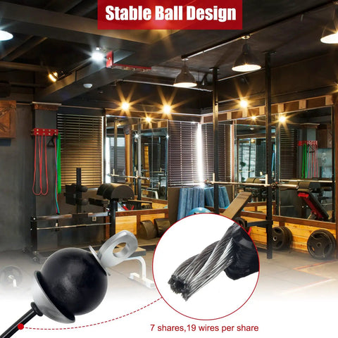 Straight Up Fitness Pulley Cable 118 Inch Adjustable Home Gym Replacement Built Tough With Steel Wire Rope And Nylon Core For Smooth Operation And Crushing Every Workout Rep Today in gym setting with stable ball design and wire detail.