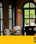 Cafe interior with Nautical Brass Bulkhead Wall Light Lampshade Only For Indoor Outdoor Use IP65 Waterproof E27 Ready