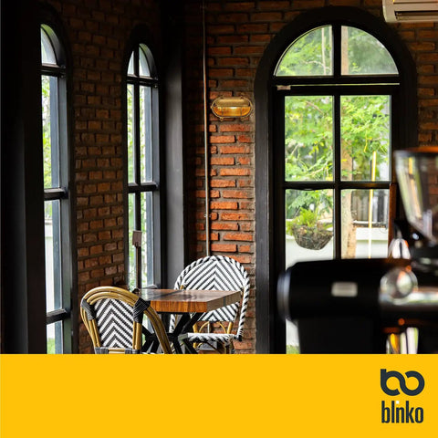 Cafe interior with Nautical Brass Bulkhead Wall Light Lampshade Only For Indoor Outdoor Use IP65 Waterproof E27 Ready