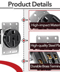 Nema 14-50R Straight Blade Receptacle, 50 Amp 125/250V Electric Vehicle Socket For Rvs detailed view showing durable brass terminals and steel plate.