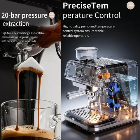 Premium Full Automatic Espresso Coffee Machine With Built In Grinder And 20 Bar Pressure for espresso extraction in action.